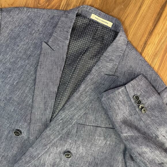 Joseph Abboud JOE Men’s 44 R Double Breasted 100% Linen Blazer - Heathered Blue - Picture 1 of 10